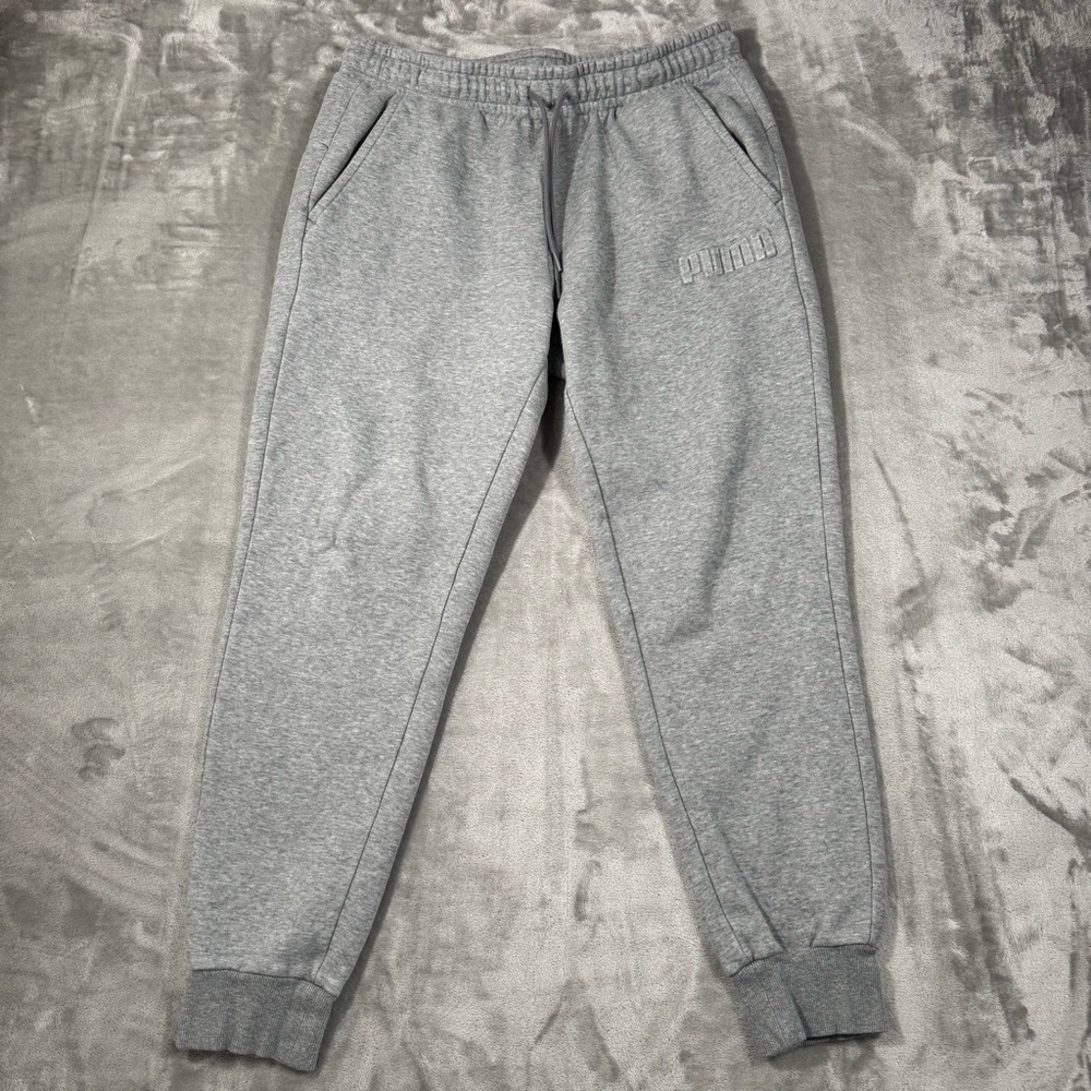 Puma Men's Embossed Fleece Jogger Pant Sweatpants Men's Grey Large Heather - Picture 2 of 9